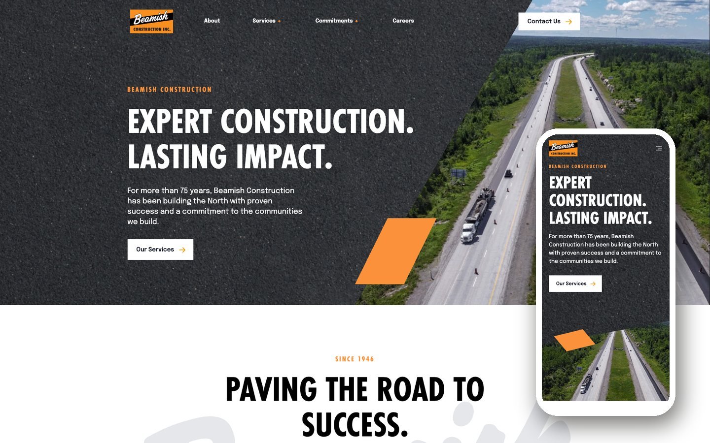 Beamish Construction website homepage, built from a Figma design