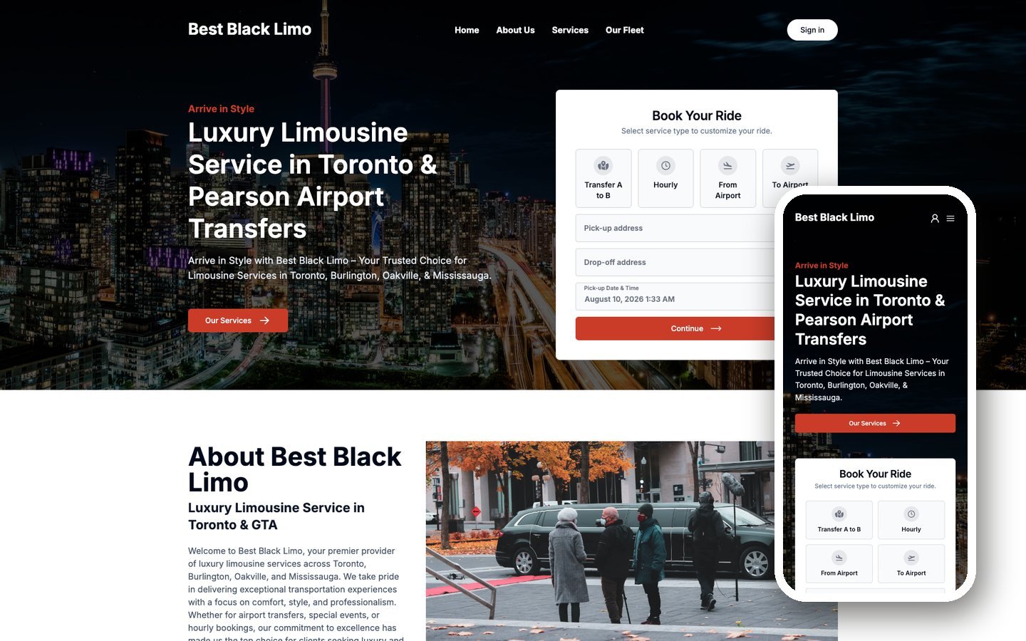 Best Black Limo website shown on desktop and mobile