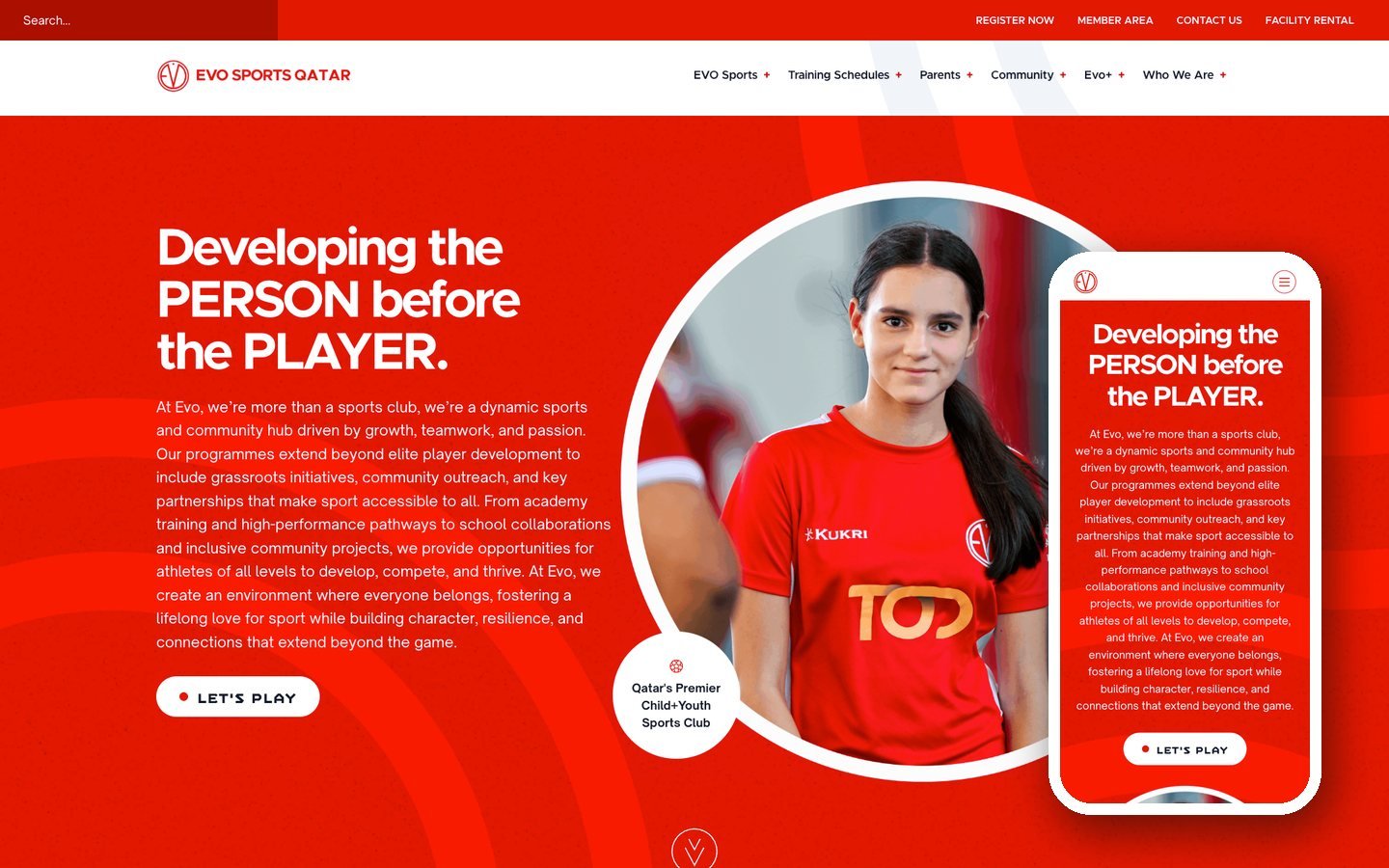 Evo Sports Qatar website homepage, built from a Figma design